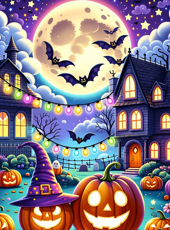 Kinderfreundliche Halloween Stadt 120x185cm Fotowand