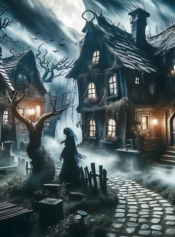 Creepy Halloween Village 150x240cm Wall Deco