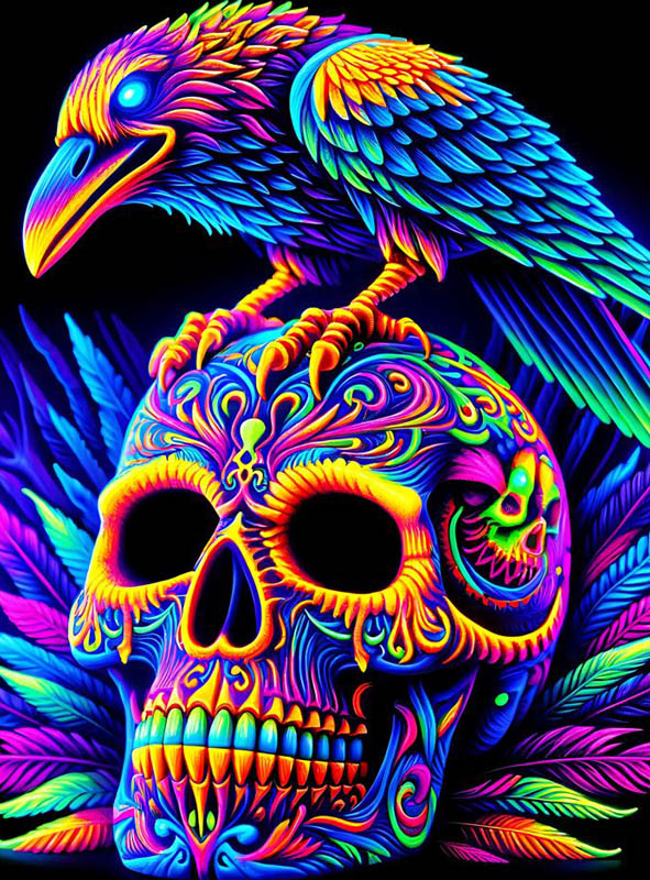 Totenkopf mit Rabe Hintergrundbild UV 185x200cm waschbar