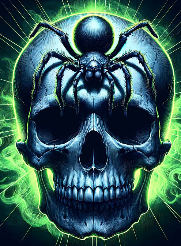 UV Totenkopf mit Spinne Hintergrundbild 185x200cm waschbar