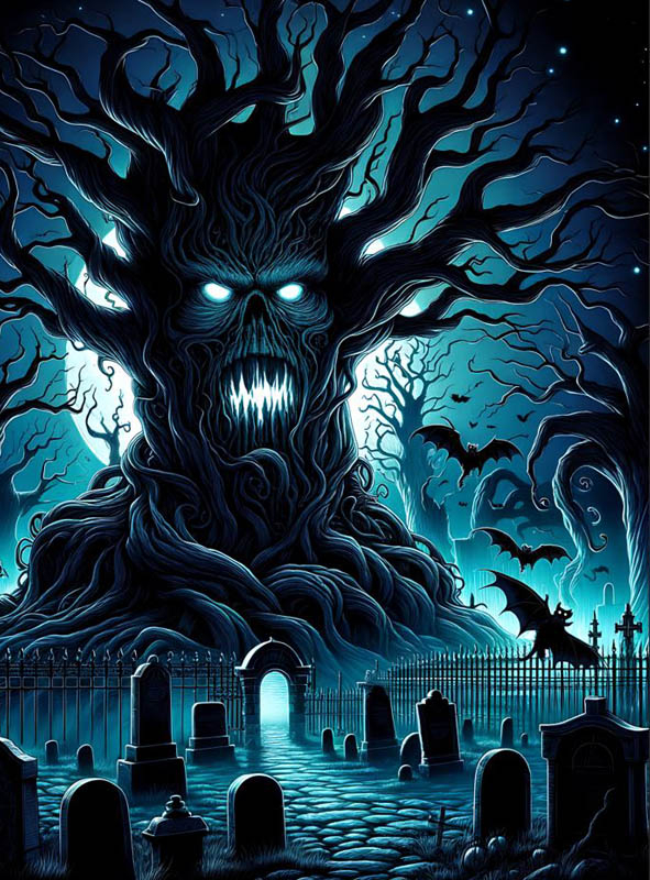 Ghost Tree Fabric Background 250x190cm Halloween