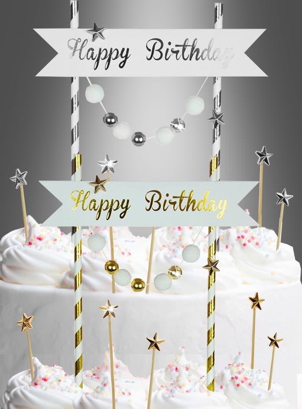 Birthday Cake Decoration gold-silver
