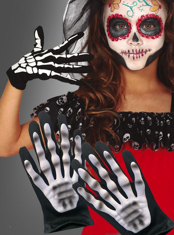 Skelett Handschuhe für Kinder zum Grusel Kostüm an Halloween Orl