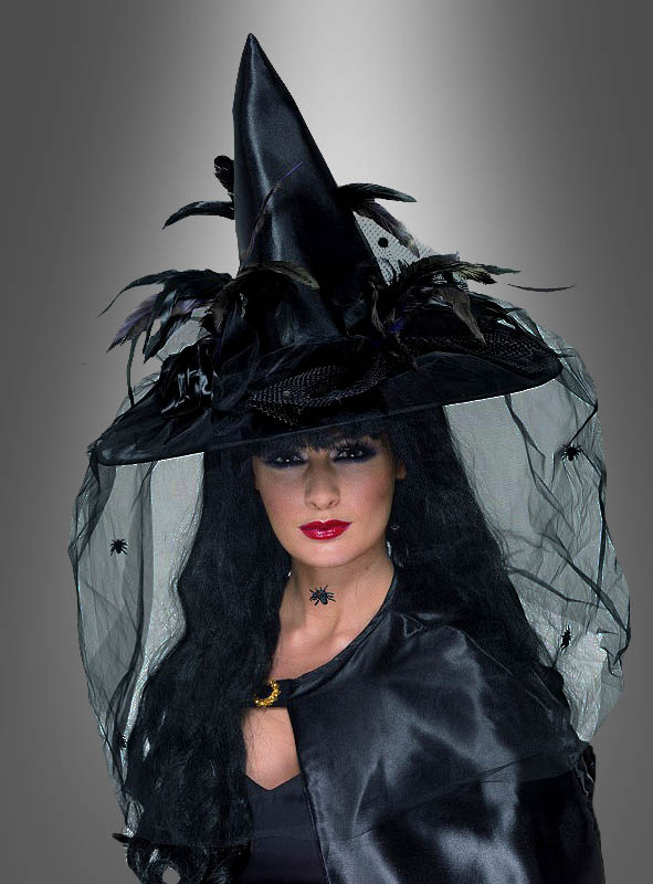 Deluxe Witch Hat Black with Feathers