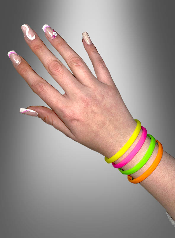 80er Jahre Silikon Neon Armbänder 4 Stück