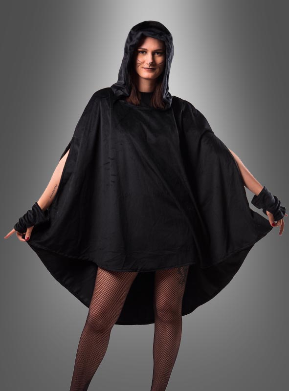 Wandelbarer schwarzer Poncho aus Plüsch XS-XXXL