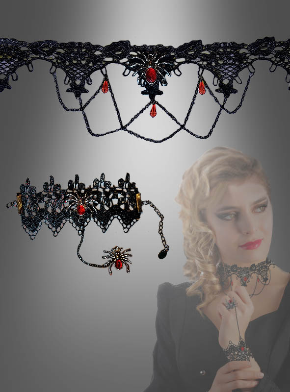 Black Lace Choker and Bracelet Set