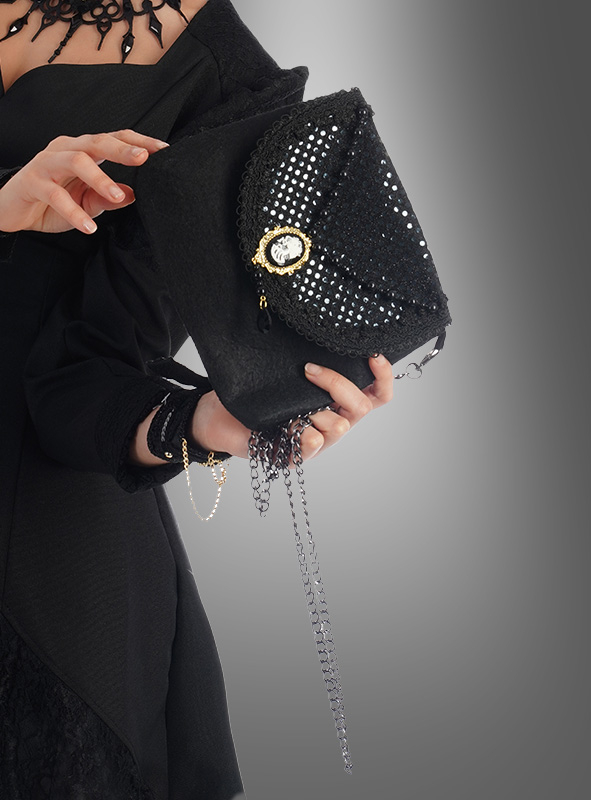 Gothic handbag with brooch black