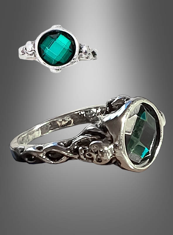 Silver Ring with green Gem for many Costume ideas