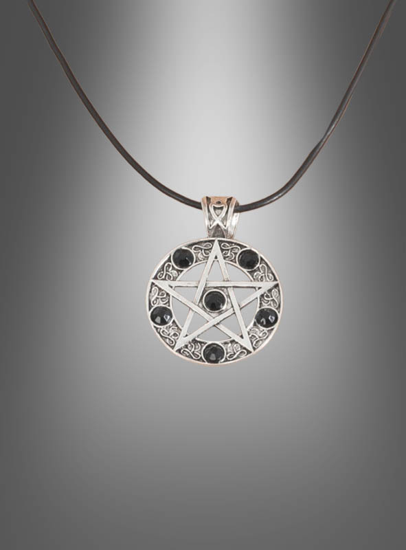 Pentagramm Amulett Kette schwarze Steine