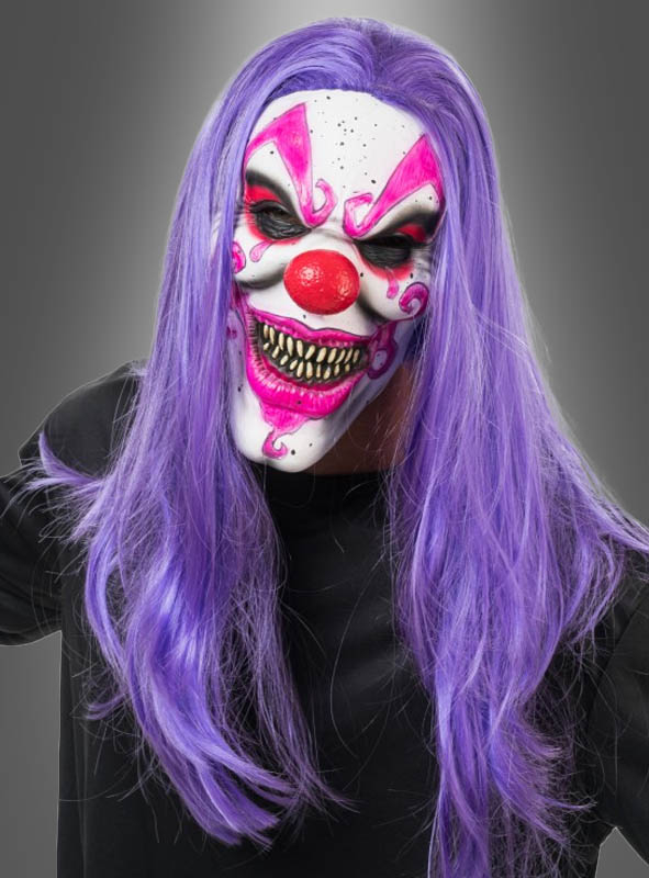 Horror Clown Mask with purple Hair Adult