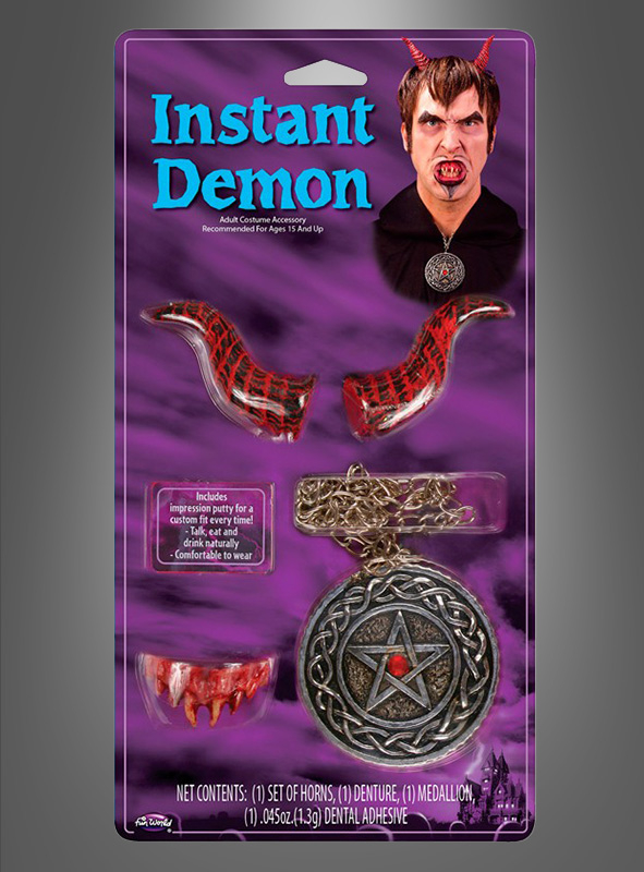 Devil set horns, teeth and chain