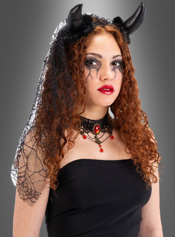 Black devil horns with veil