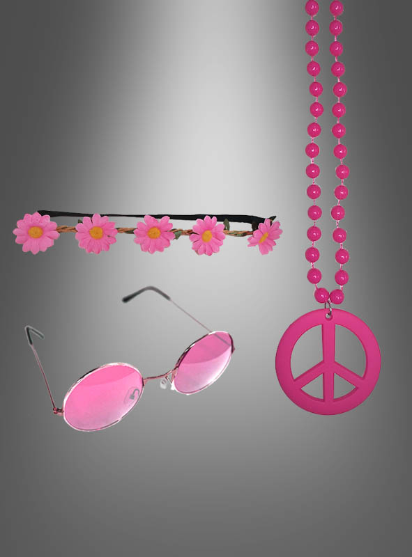 Blumenkind Hippie Set mit Brille pink