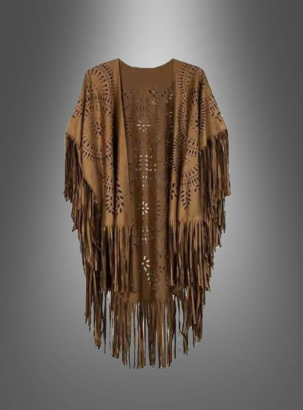 Convertible Poncho with Fringes brown