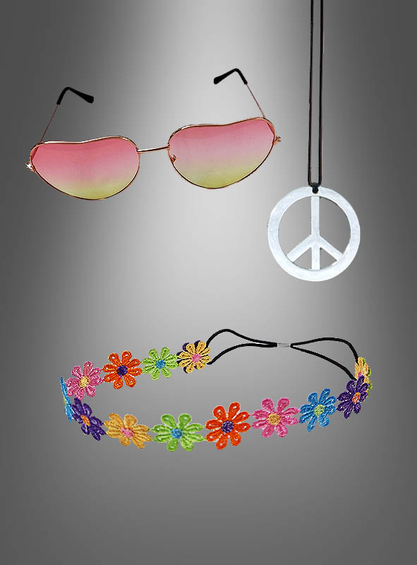Herzbrille mit Hippie Schmuck Set