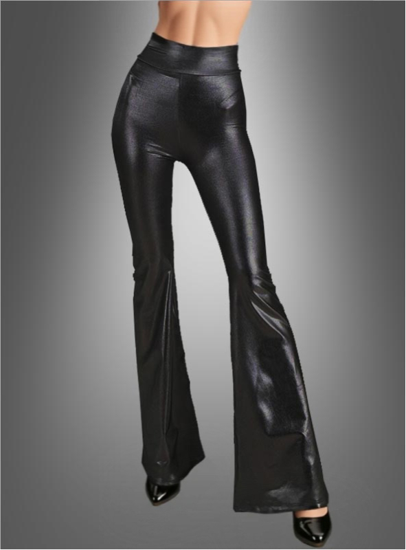 Shiny Women Bell Bottom Pants black