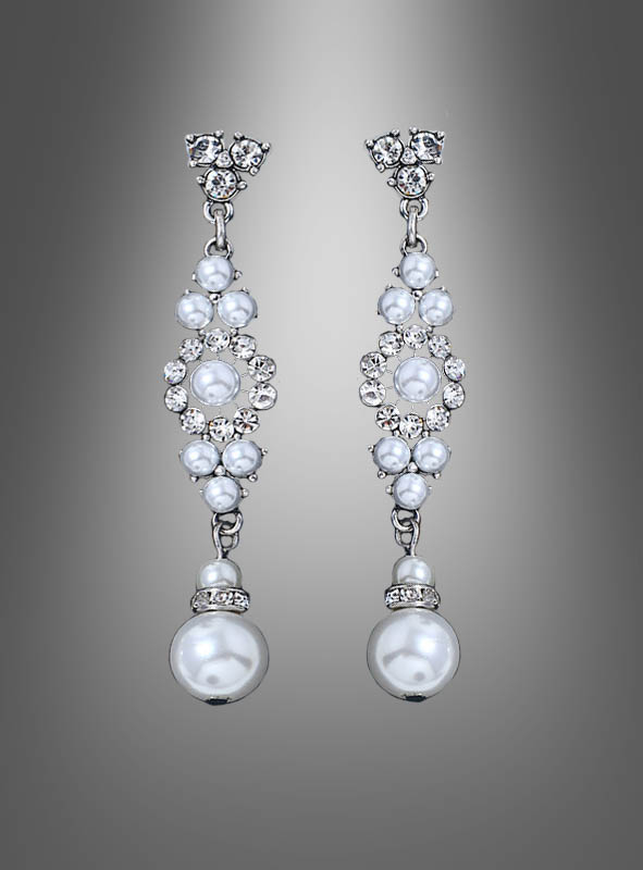 Silver Rhinestone Earrings with Pearls
