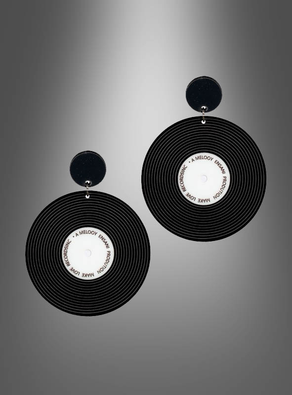 80s Earrings Vinyl Record black-white