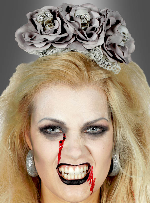 Halloween Kopfschmuck mit Totenkopf grau