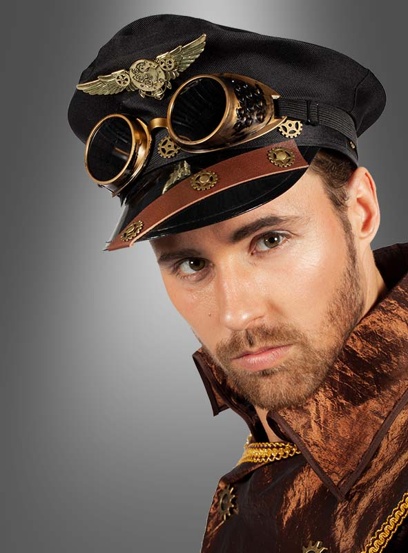 Steampunk Mütze mit Brille schwarz