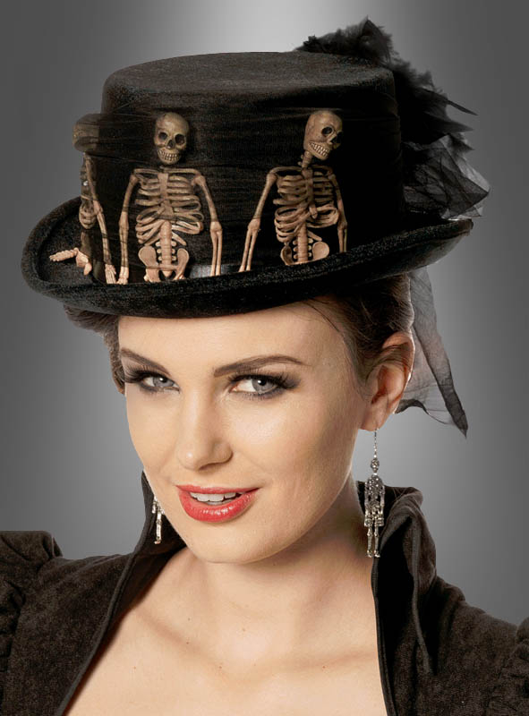 Gothic Samt Zylinder mit Skeletten Deluxe