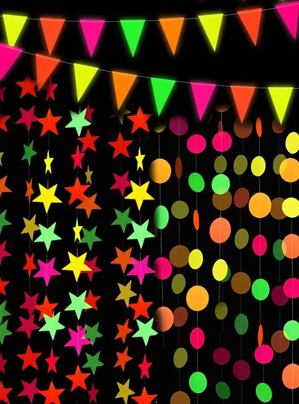 80er Jahre Neon Girlanden 440cm Deko