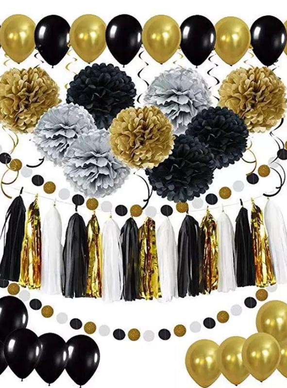 Glamour Party Decoration Kit black-gold-silver