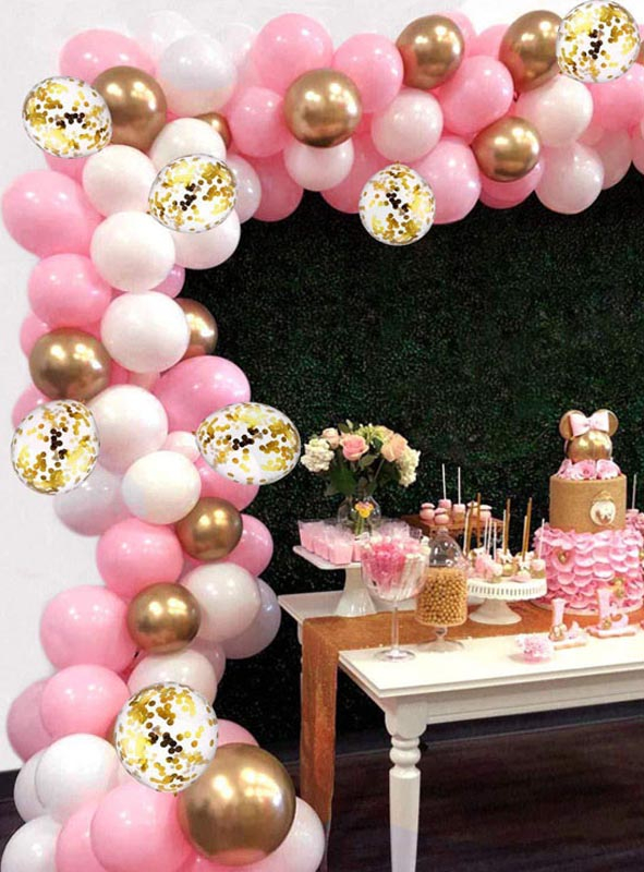 Ballonkette Deko Set 115 Teile rosa, gold, weiß