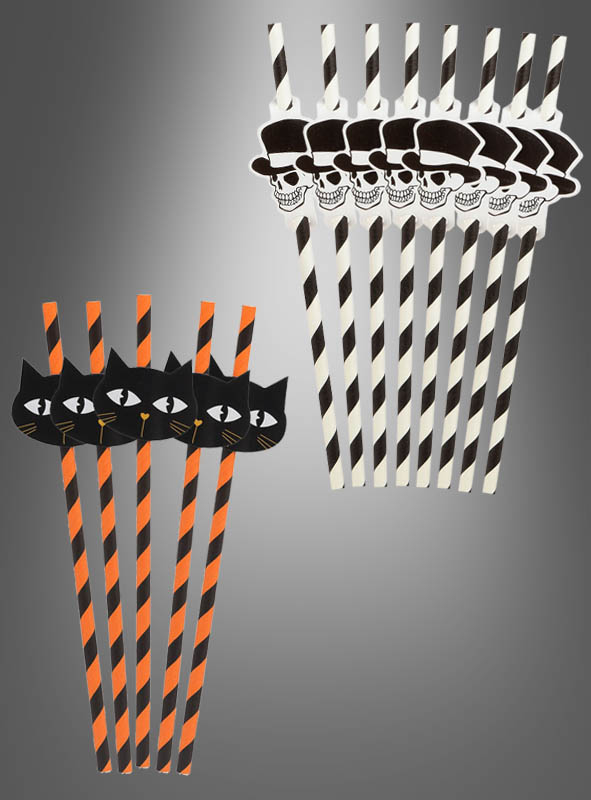 Halloween straws cat or skull