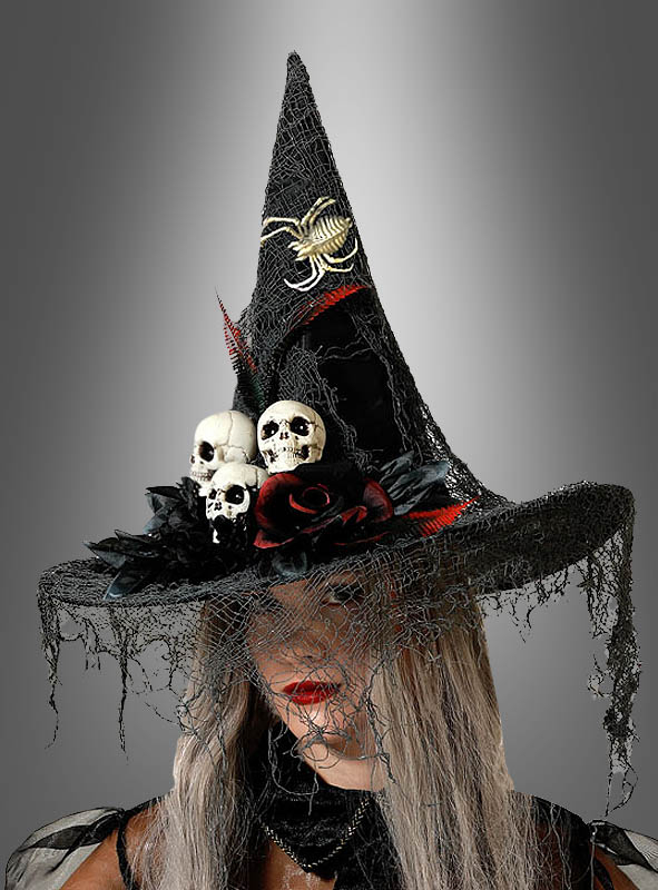 Witch hat with skulls and spiders