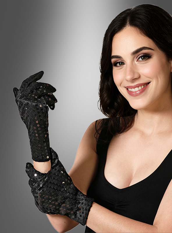 Short Sequin Gloves black