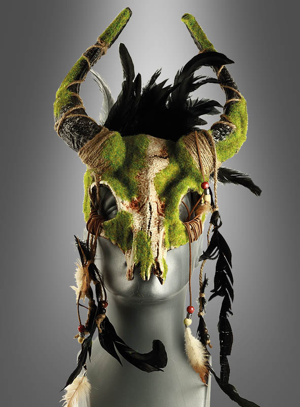 Shaman Mask with Horns and Feathers