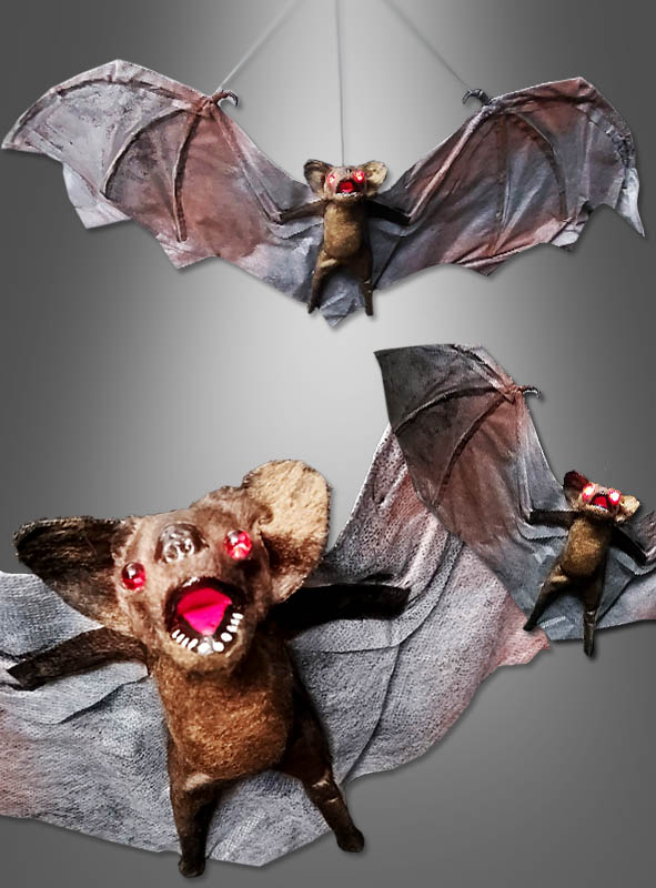 Batmann Partyspass Halloween Deko fligende Fledermaus mit roten LED-Augen 