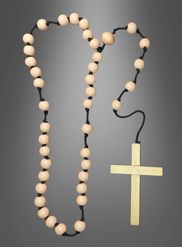 Monk Cross Necklace with wooden Beads
