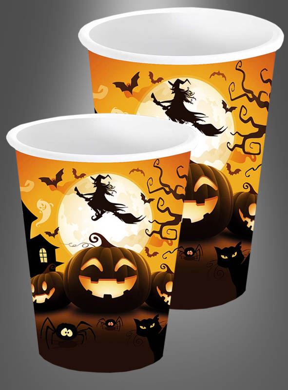 6er Pappbecher Halloween Kürbisse versch. Größen