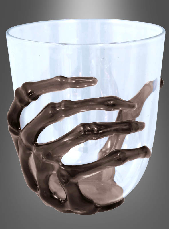 Halloween glass with skeleton hand 10cm