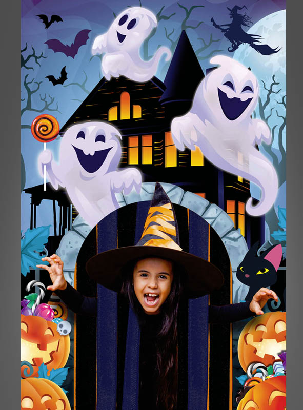 Cute Halloween Door Panel Haunted House 145x240cm