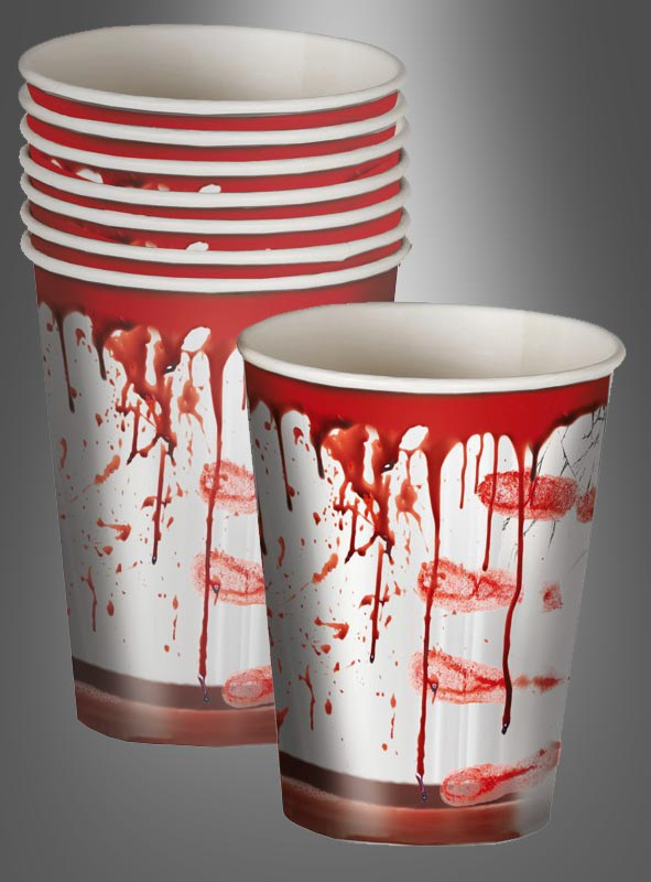 6 Stück große blutige Pappbecher Halloween