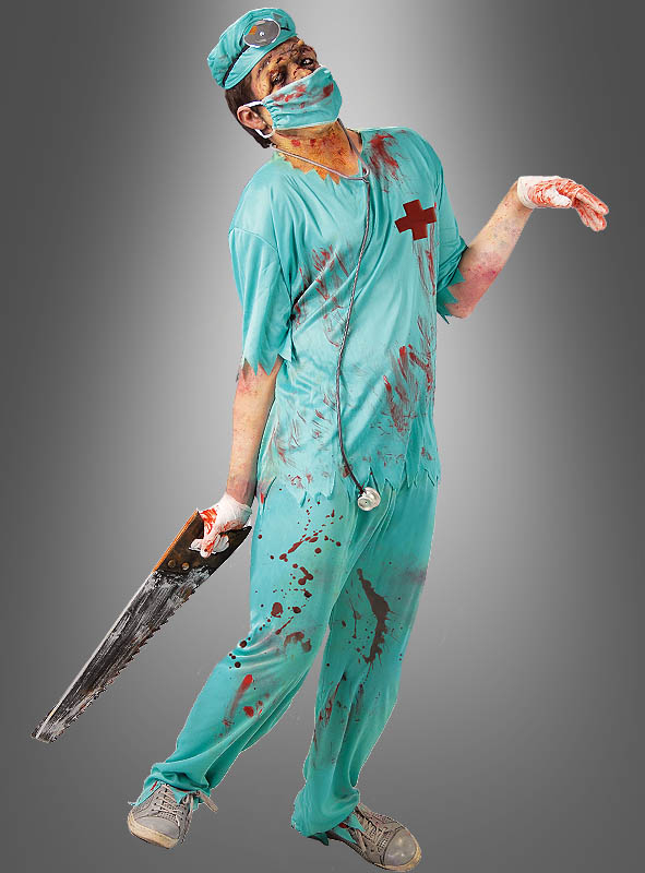 Rubies  Zombie Doctor Costume Shirt Headpiece Mouthpiece Stethoscope Blue Black