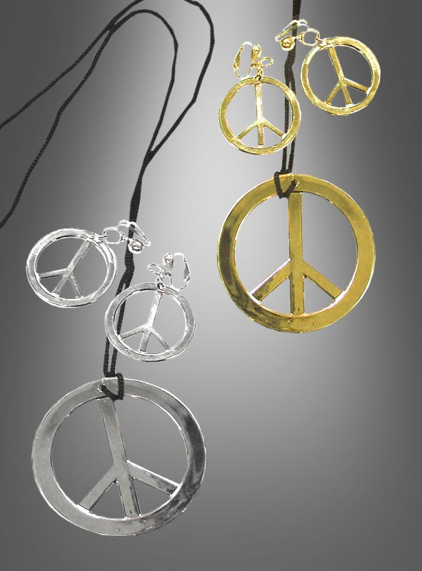 Hippie necklace and earrings peace sign