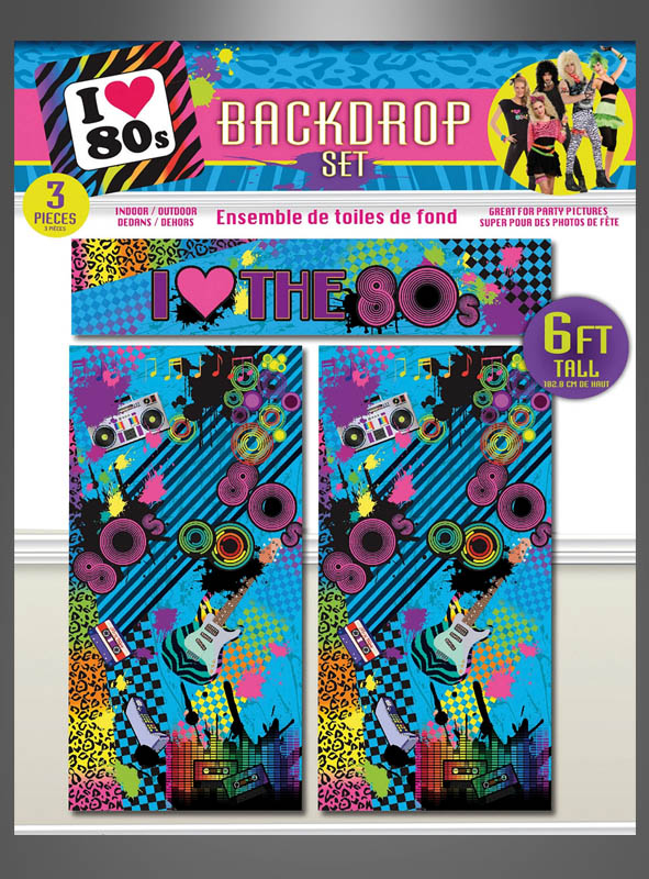 80s Backdrop Set 6ft 3pc Party Goods 80s Backdrop Set 6ft 3pc Party Goods