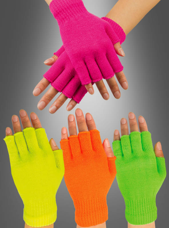 Handschuhe fingerlos Kostümzubehör 80er 90er Accessoire verschiedene Farben neon