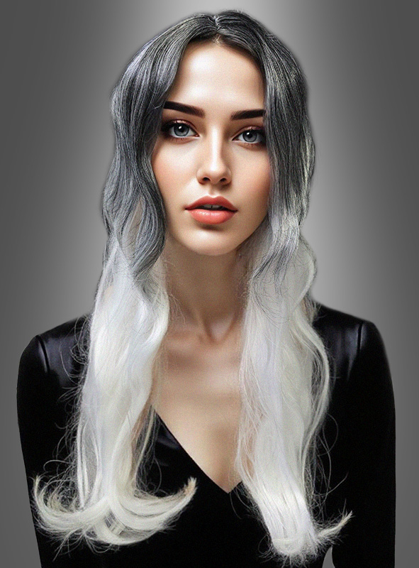 Long curly Wig Ghost Lady white-black