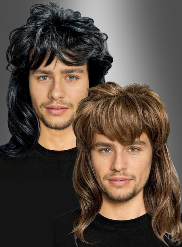 80s Mullet Wig Adult black or brown at Kostumpalast