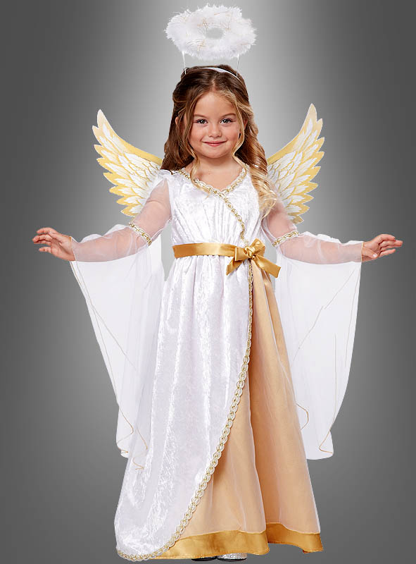 Kleid mit Flügel Heiligenschein Engel Damen Kostüm goldenens Engelskostüm 