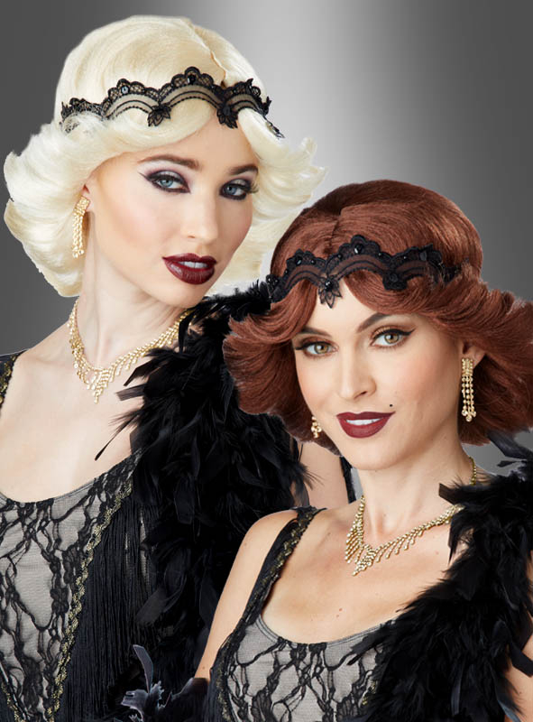 Flapper Perücke 20er mit Spitzenband
