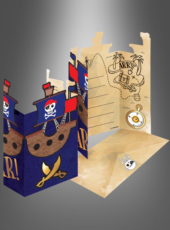 8 Invitations & Envelopes Pirates Map