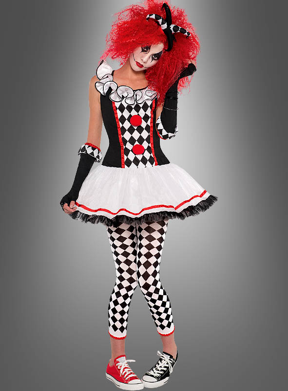 Harlekin Kostüm Pierrot Kleid mit Hut Harlekinkleid Clown Gr.S Karneval Fasching 