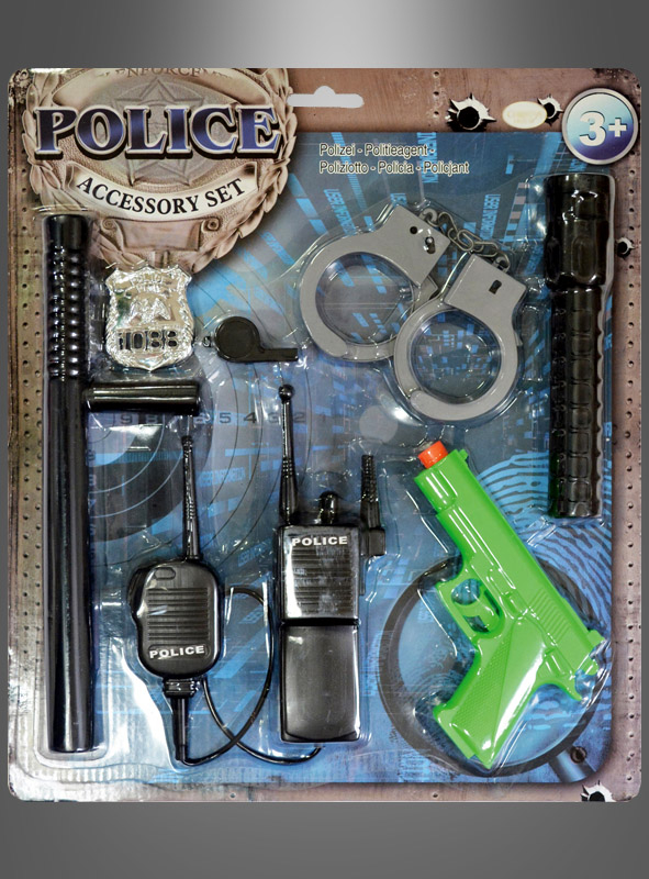 Polizei-Set Gürtel Pistole Marke Handschellen 